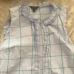 Sleeveless button-down blouse with ruffle collar